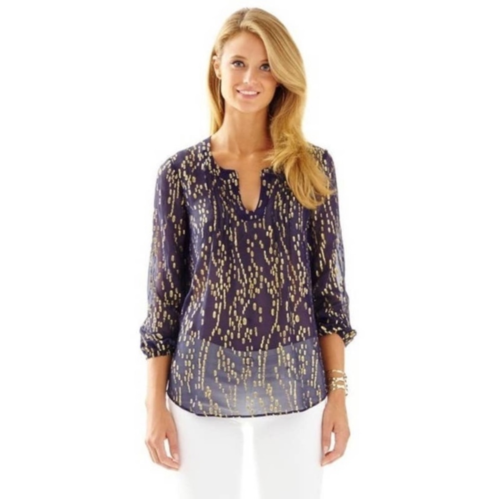 Lilly Pulitzer Sheer Navy Blue with Gold Spots